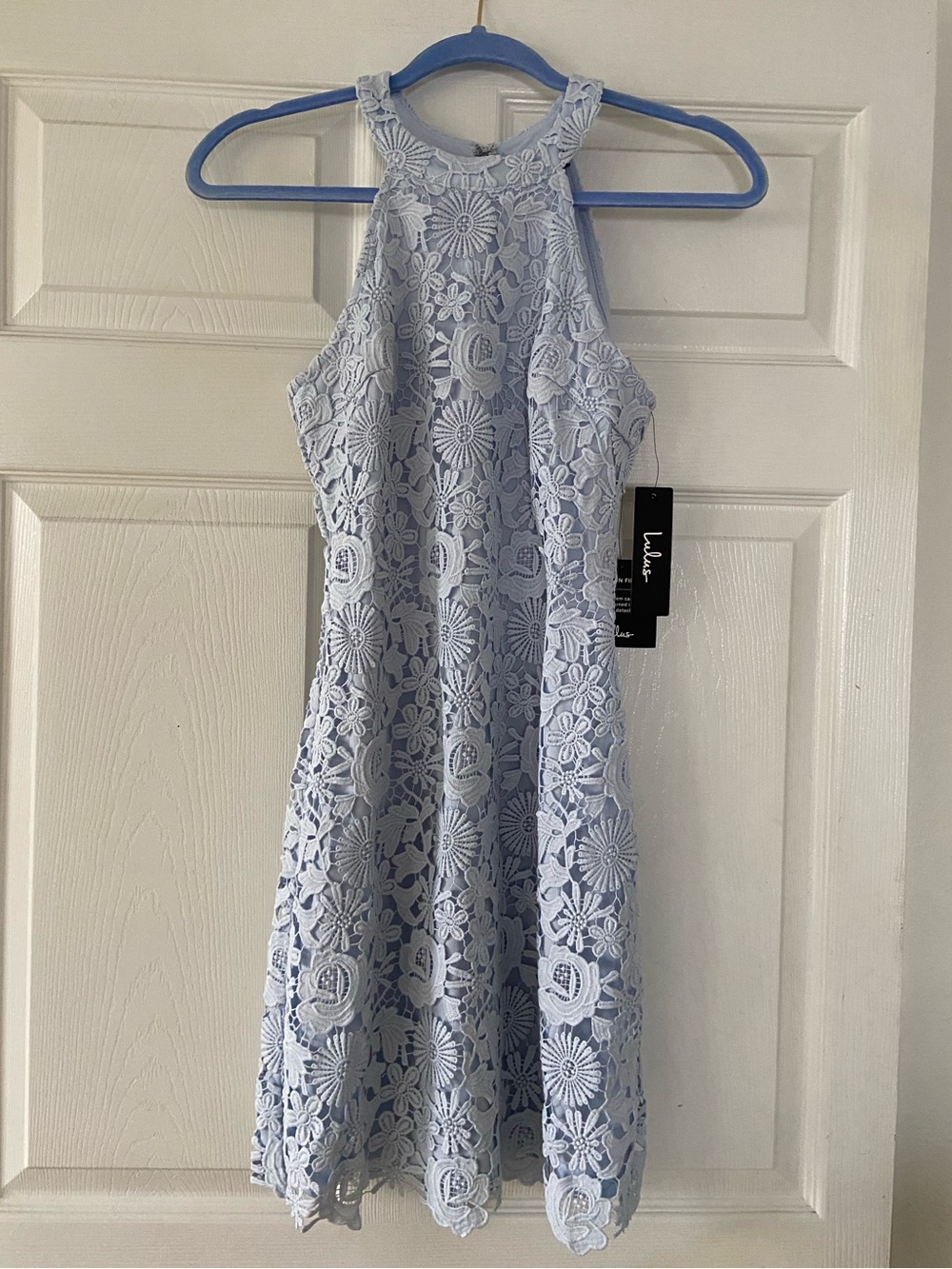 NWT Lulus Love Poem Light Blue Lace Mini Dress Women’s Size Small